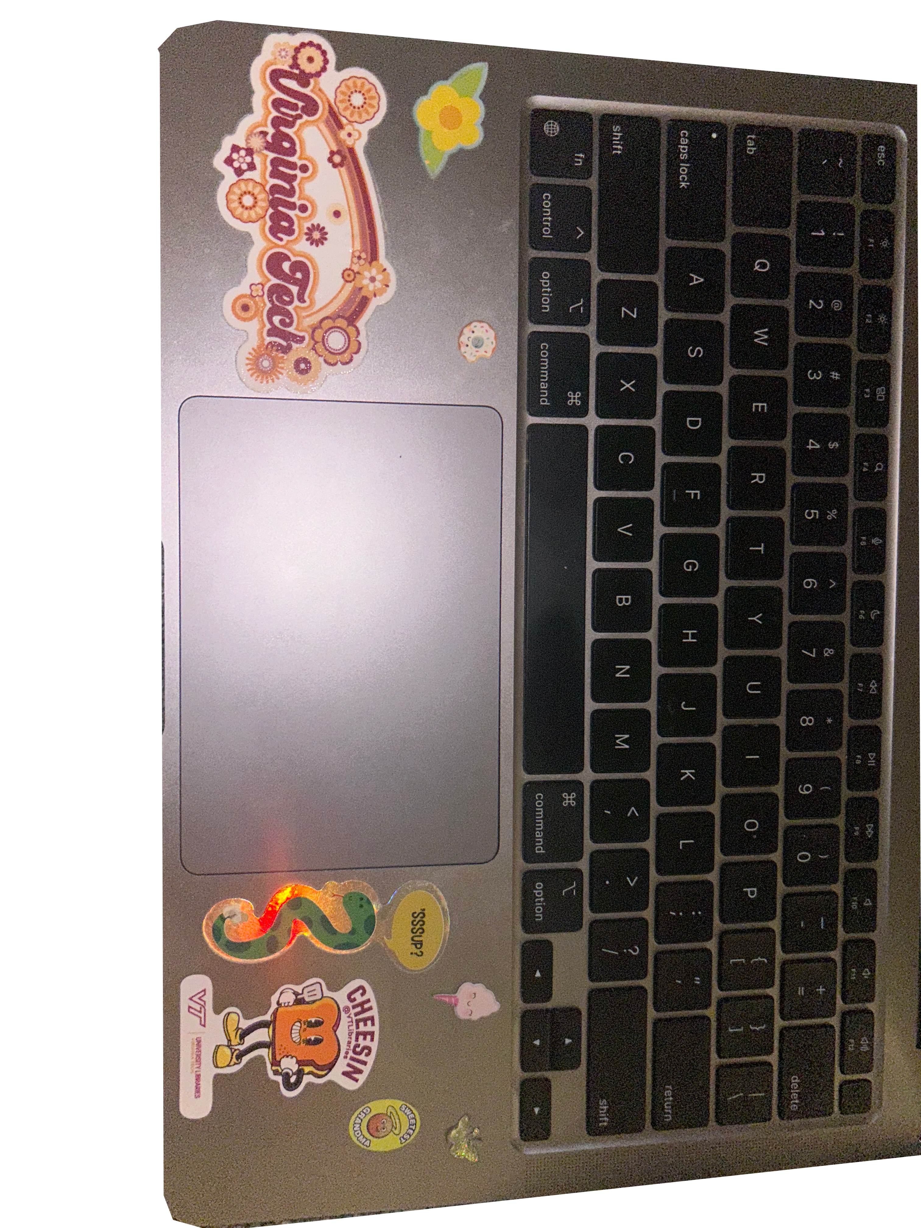 keyboard with stickers near mouse