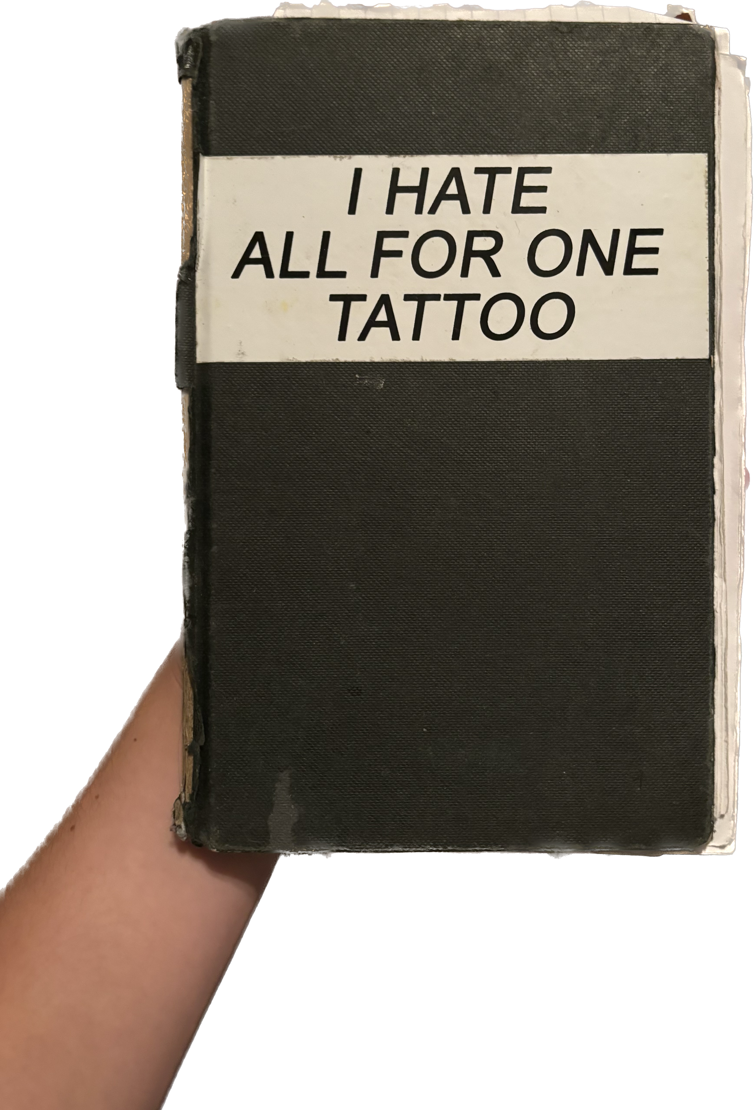 notebook with big white and black sticker