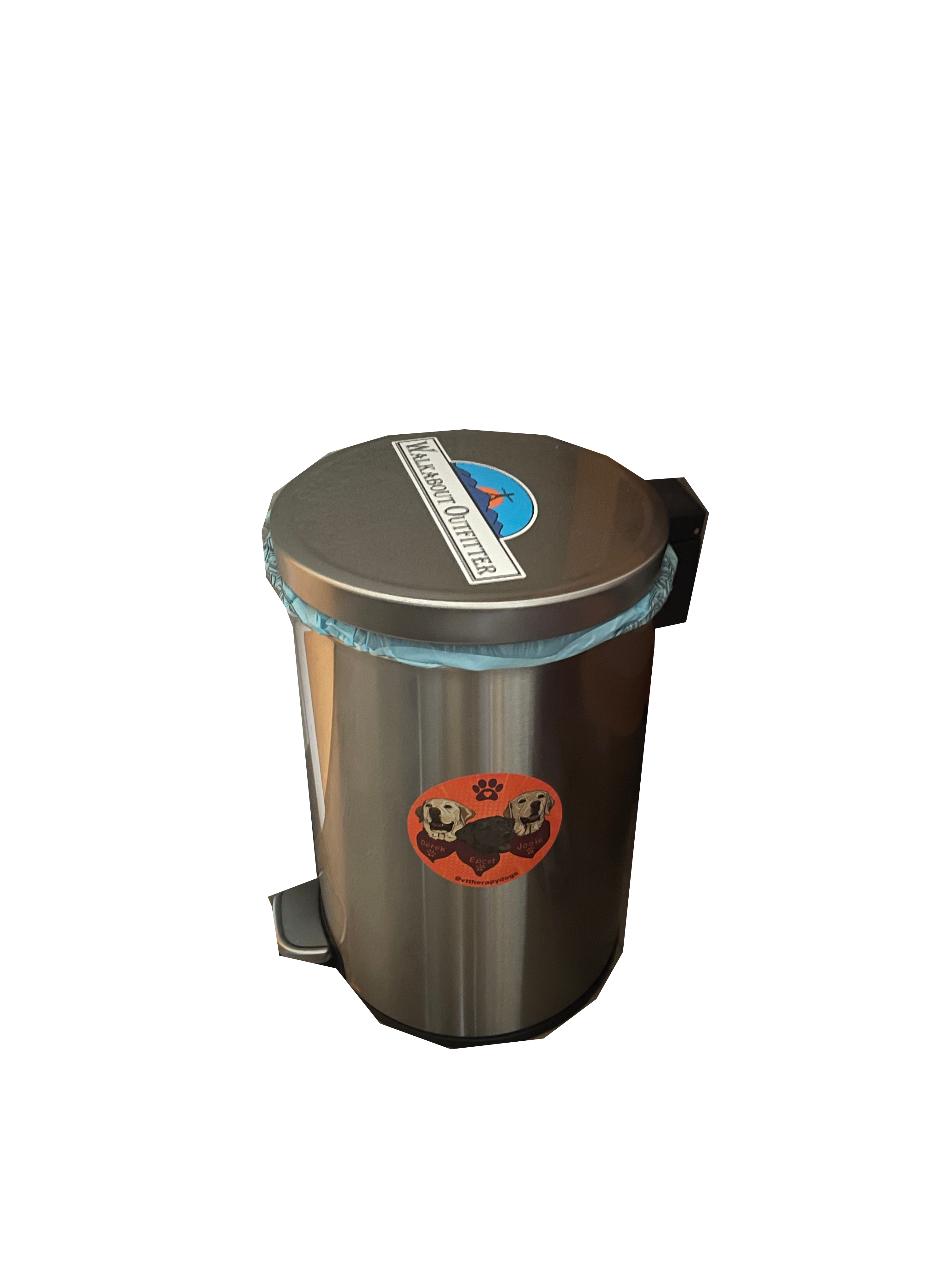 trashcan with stickers on it