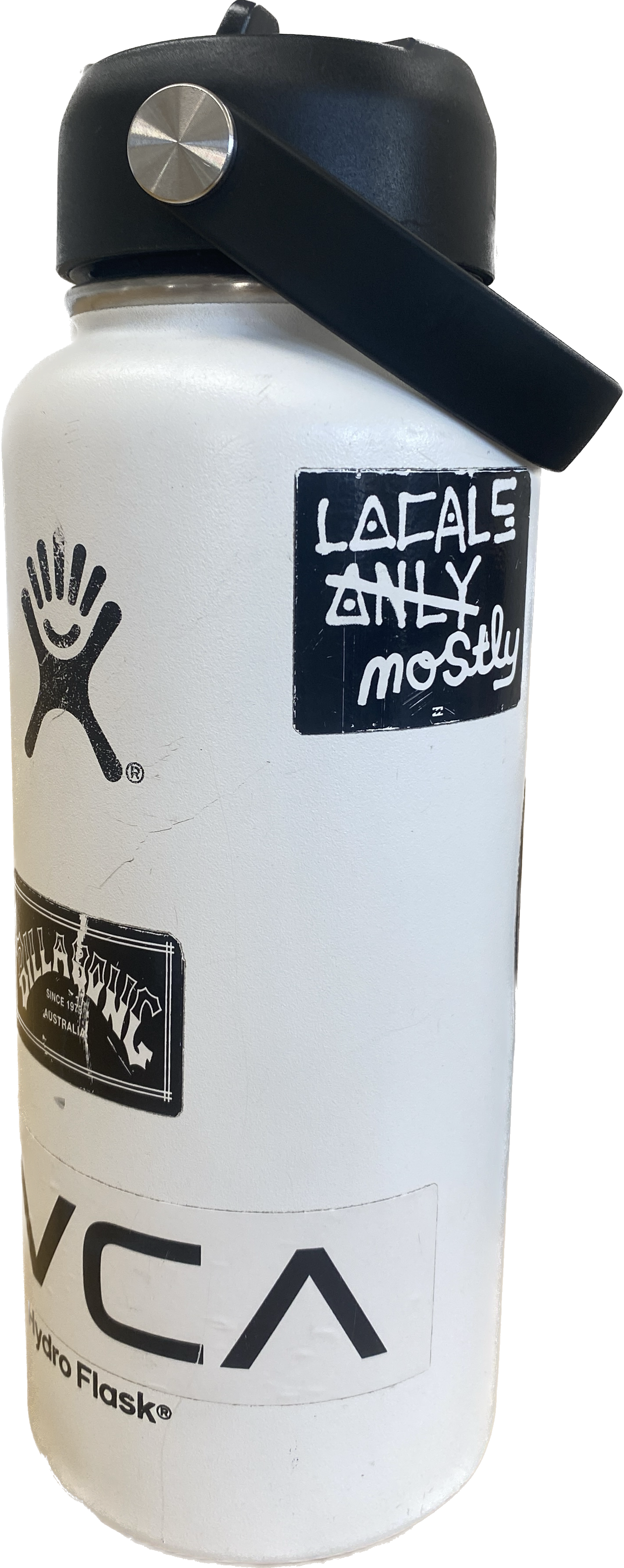  white water bottle with black and white sticker