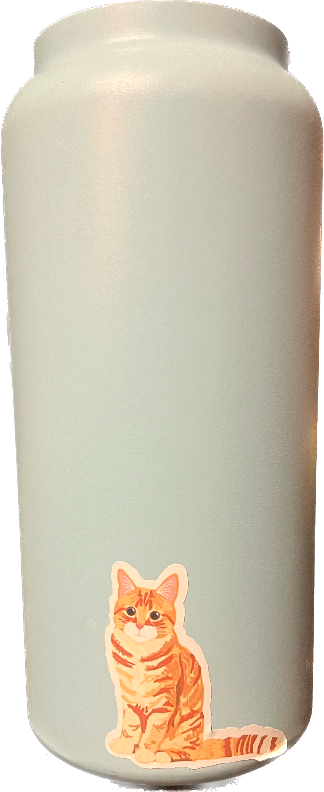 blue water bottle with orange cat sticker